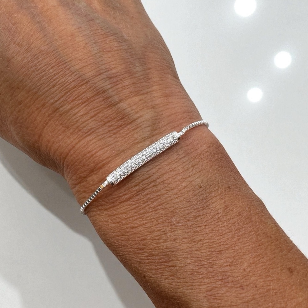 Sterling Silver Adjustable Bracelet‎ Bar Band .925 Sparkle Crystals